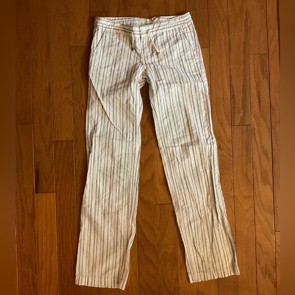 Guess Cool Light Cotton & Linen Black Striped Floral Bead & String Pull Pants! - Picture 5 of 7